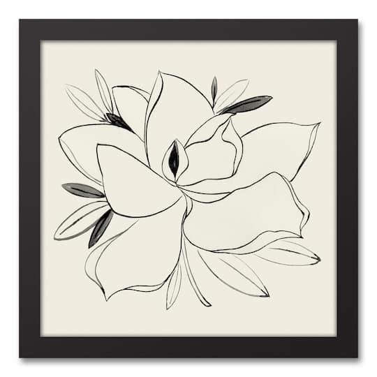 Simple Floral Magnolia Black Framed Canvas